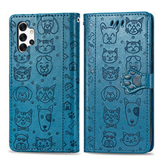 Leather Case Stands Fashionable Pattern Flip Cover Holder S03D for Samsung Galaxy M32 5G Blue