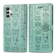 Leather Case Stands Fashionable Pattern Flip Cover Holder S03D for Samsung Galaxy M32 5G Green