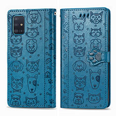 Leather Case Stands Fashionable Pattern Flip Cover Holder S03D for Samsung Galaxy M40S Blue