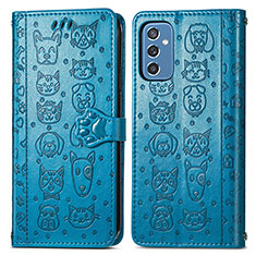 Leather Case Stands Fashionable Pattern Flip Cover Holder S03D for Samsung Galaxy M52 5G Blue