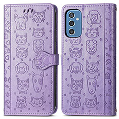 Leather Case Stands Fashionable Pattern Flip Cover Holder S03D for Samsung Galaxy M52 5G Purple