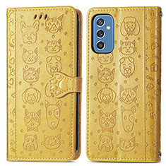 Leather Case Stands Fashionable Pattern Flip Cover Holder S03D for Samsung Galaxy M52 5G Yellow