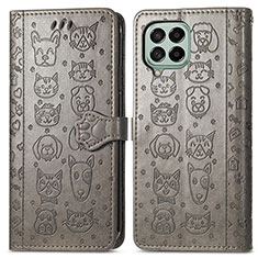 Leather Case Stands Fashionable Pattern Flip Cover Holder S03D for Samsung Galaxy M53 5G Gray