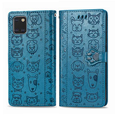 Leather Case Stands Fashionable Pattern Flip Cover Holder S03D for Samsung Galaxy M60s Blue