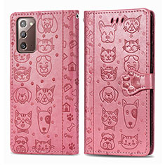 Leather Case Stands Fashionable Pattern Flip Cover Holder S03D for Samsung Galaxy Note 20 5G Rose Gold