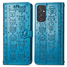 Leather Case Stands Fashionable Pattern Flip Cover Holder S03D for Samsung Galaxy Quantum2 5G Blue