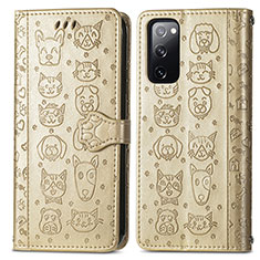 Leather Case Stands Fashionable Pattern Flip Cover Holder S03D for Samsung Galaxy S20 FE 4G Gold