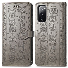 Leather Case Stands Fashionable Pattern Flip Cover Holder S03D for Samsung Galaxy S20 FE 4G Gray