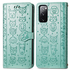 Leather Case Stands Fashionable Pattern Flip Cover Holder S03D for Samsung Galaxy S20 FE 4G Green