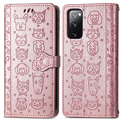 Leather Case Stands Fashionable Pattern Flip Cover Holder S03D for Samsung Galaxy S20 FE 4G Pink