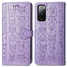 Leather Case Stands Fashionable Pattern Flip Cover Holder S03D for Samsung Galaxy S20 FE 4G Purple