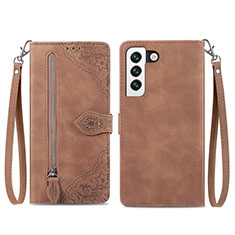 Leather Case Stands Fashionable Pattern Flip Cover Holder S03D for Samsung Galaxy S22 5G Brown