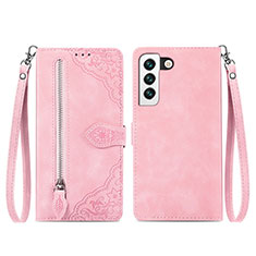 Leather Case Stands Fashionable Pattern Flip Cover Holder S03D for Samsung Galaxy S22 Plus 5G Rose Gold