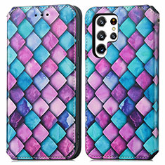 Leather Case Stands Fashionable Pattern Flip Cover Holder S03D for Samsung Galaxy S23 Ultra 5G Purple