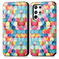 Leather Case Stands Fashionable Pattern Flip Cover Holder S03D for Samsung Galaxy S24 Ultra 5G Colorful