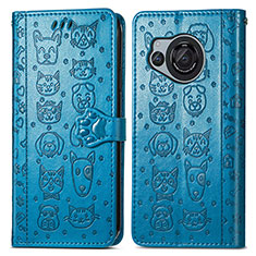 Leather Case Stands Fashionable Pattern Flip Cover Holder S03D for Sharp Aquos R8 Blue