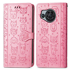 Leather Case Stands Fashionable Pattern Flip Cover Holder S03D for Sharp Aquos R8 Pink