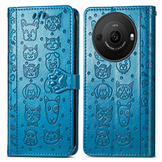 Leather Case Stands Fashionable Pattern Flip Cover Holder S03D for Sharp Aquos R8 Pro Blue