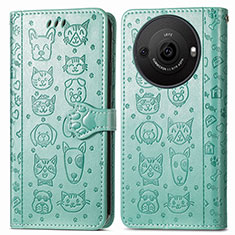 Leather Case Stands Fashionable Pattern Flip Cover Holder S03D for Sharp Aquos R8 Pro Green