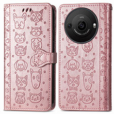 Leather Case Stands Fashionable Pattern Flip Cover Holder S03D for Sharp Aquos R8 Pro Rose Gold