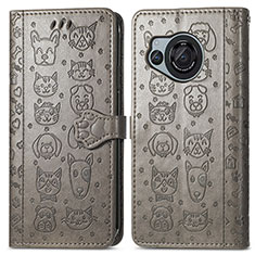 Leather Case Stands Fashionable Pattern Flip Cover Holder S03D for Sharp Aquos R8s Gray