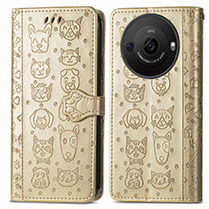 Leather Case Stands Fashionable Pattern Flip Cover Holder S03D for Sharp Aquos R8s Pro Gold