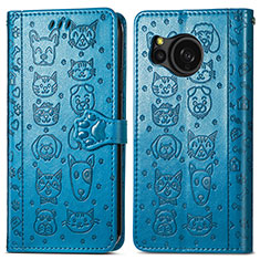 Leather Case Stands Fashionable Pattern Flip Cover Holder S03D for Sharp Aquos Sense8 Blue