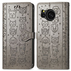 Leather Case Stands Fashionable Pattern Flip Cover Holder S03D for Sharp Aquos Sense8 Gray