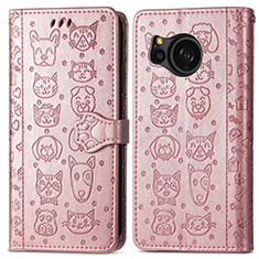 Leather Case Stands Fashionable Pattern Flip Cover Holder S03D for Sharp Aquos Sense8 Rose Gold