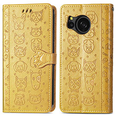 Leather Case Stands Fashionable Pattern Flip Cover Holder S03D for Sharp Aquos Sense8 Yellow