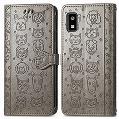 Leather Case Stands Fashionable Pattern Flip Cover Holder S03D for Sharp Aquos wish3 Gray