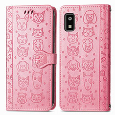 Leather Case Stands Fashionable Pattern Flip Cover Holder S03D for Sharp Aquos wish3 Pink