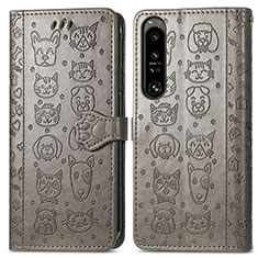 Leather Case Stands Fashionable Pattern Flip Cover Holder S03D for Sony Xperia 1 IV Gray