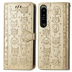 Leather Case Stands Fashionable Pattern Flip Cover Holder S03D for Sony Xperia 1 IV SO-51C Gold