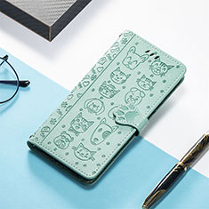 Leather Case Stands Fashionable Pattern Flip Cover Holder S03D for Sony Xperia 1 IV SO-51C Green