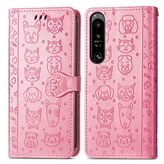 Leather Case Stands Fashionable Pattern Flip Cover Holder S03D for Sony Xperia 1 IV SO-51C Pink