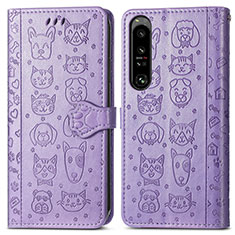 Leather Case Stands Fashionable Pattern Flip Cover Holder S03D for Sony Xperia 1 IV SO-51C Purple