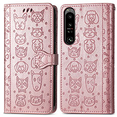 Leather Case Stands Fashionable Pattern Flip Cover Holder S03D for Sony Xperia 1 IV SO-51C Rose Gold