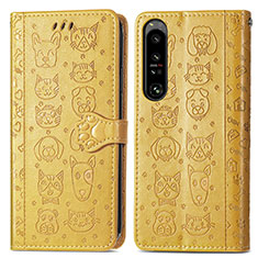 Leather Case Stands Fashionable Pattern Flip Cover Holder S03D for Sony Xperia 1 IV SO-51C Yellow