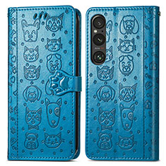 Leather Case Stands Fashionable Pattern Flip Cover Holder S03D for Sony Xperia 1 V Blue