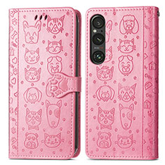 Leather Case Stands Fashionable Pattern Flip Cover Holder S03D for Sony Xperia 1 V Pink