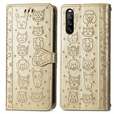 Leather Case Stands Fashionable Pattern Flip Cover Holder S03D for Sony Xperia 10 III Gold