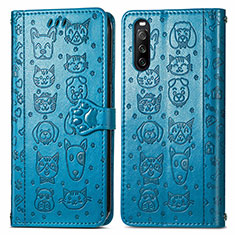 Leather Case Stands Fashionable Pattern Flip Cover Holder S03D for Sony Xperia 10 III Lite Blue