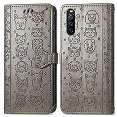 Leather Case Stands Fashionable Pattern Flip Cover Holder S03D for Sony Xperia 10 III Lite Gray