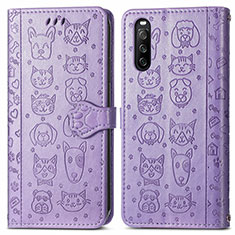 Leather Case Stands Fashionable Pattern Flip Cover Holder S03D for Sony Xperia 10 III Lite Purple