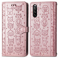 Leather Case Stands Fashionable Pattern Flip Cover Holder S03D for Sony Xperia 10 III Lite Rose Gold