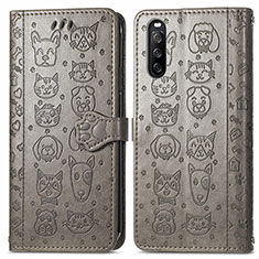 Leather Case Stands Fashionable Pattern Flip Cover Holder S03D for Sony Xperia 10 III SO-52B Gray