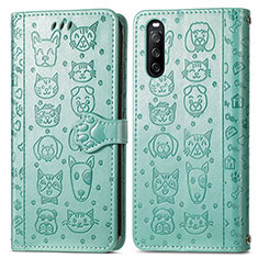Leather Case Stands Fashionable Pattern Flip Cover Holder S03D for Sony Xperia 10 III SO-52B Green