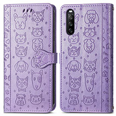 Leather Case Stands Fashionable Pattern Flip Cover Holder S03D for Sony Xperia 10 III SO-52B Purple
