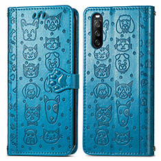 Leather Case Stands Fashionable Pattern Flip Cover Holder S03D for Sony Xperia 10 III SOG04 Blue